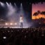 Justin Bieber performing live at Coachella 2026 with a minimalist stage and crowd at sunset